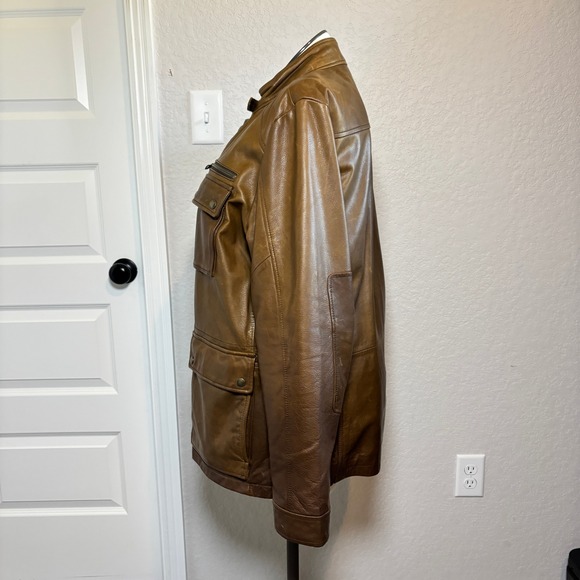 Banana Republic Heritage Mens XL Brown Leather Field Jacket Safari Style Utility - Picture 5 of 16